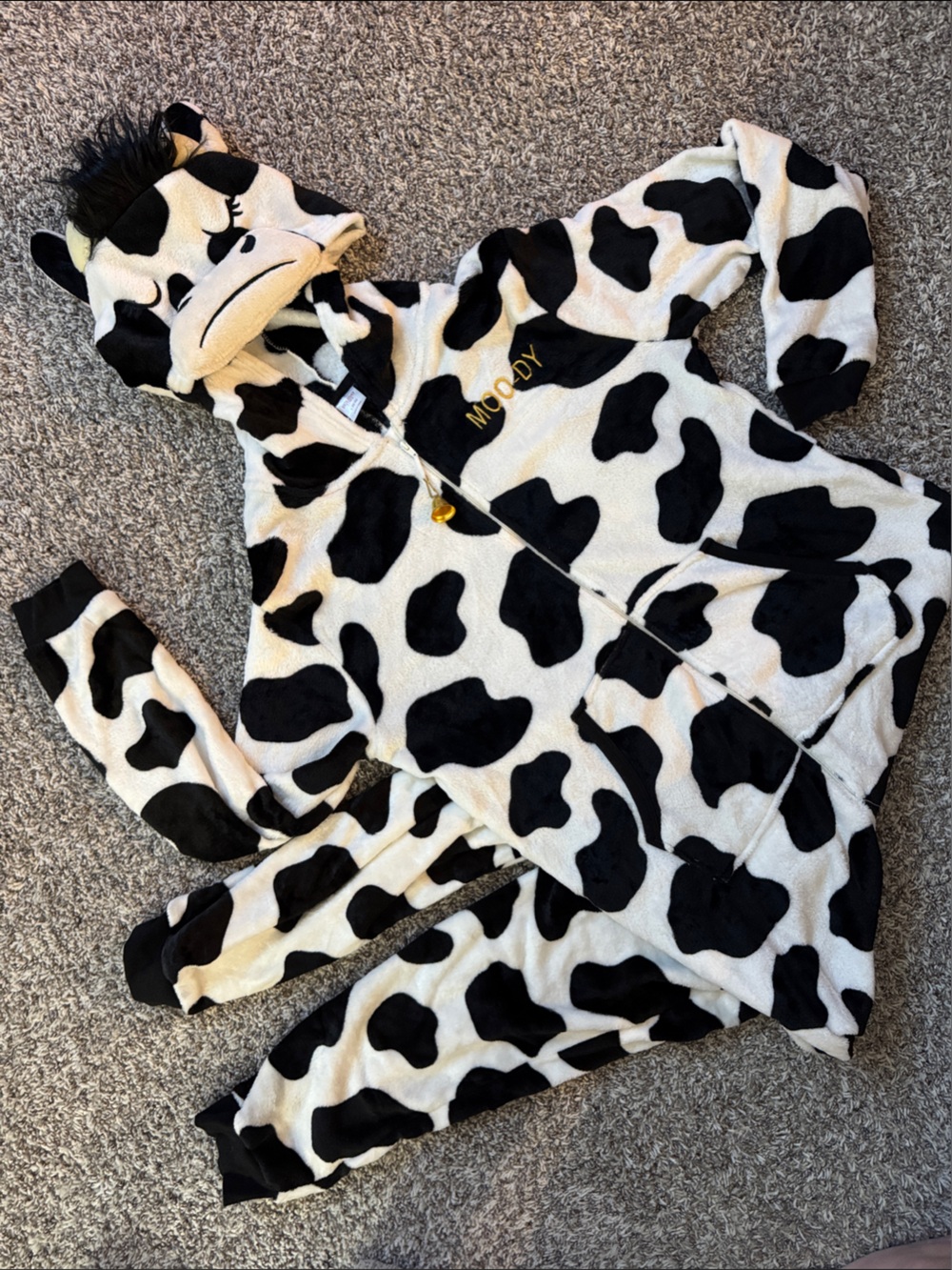 Adult Cow Print One-Piece Hooded Pajamas - Black & White